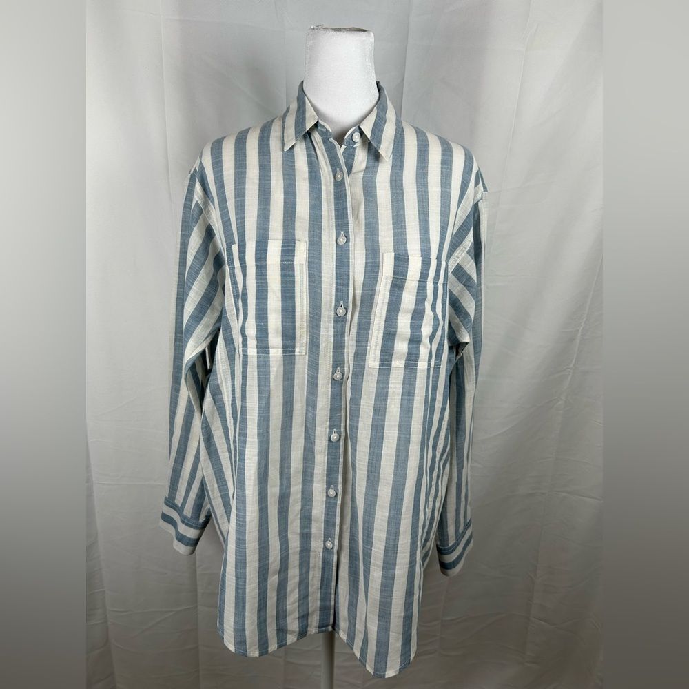 Madewell Wide Striped Blue Shirt Women’s Small Cotton Long Sleeve